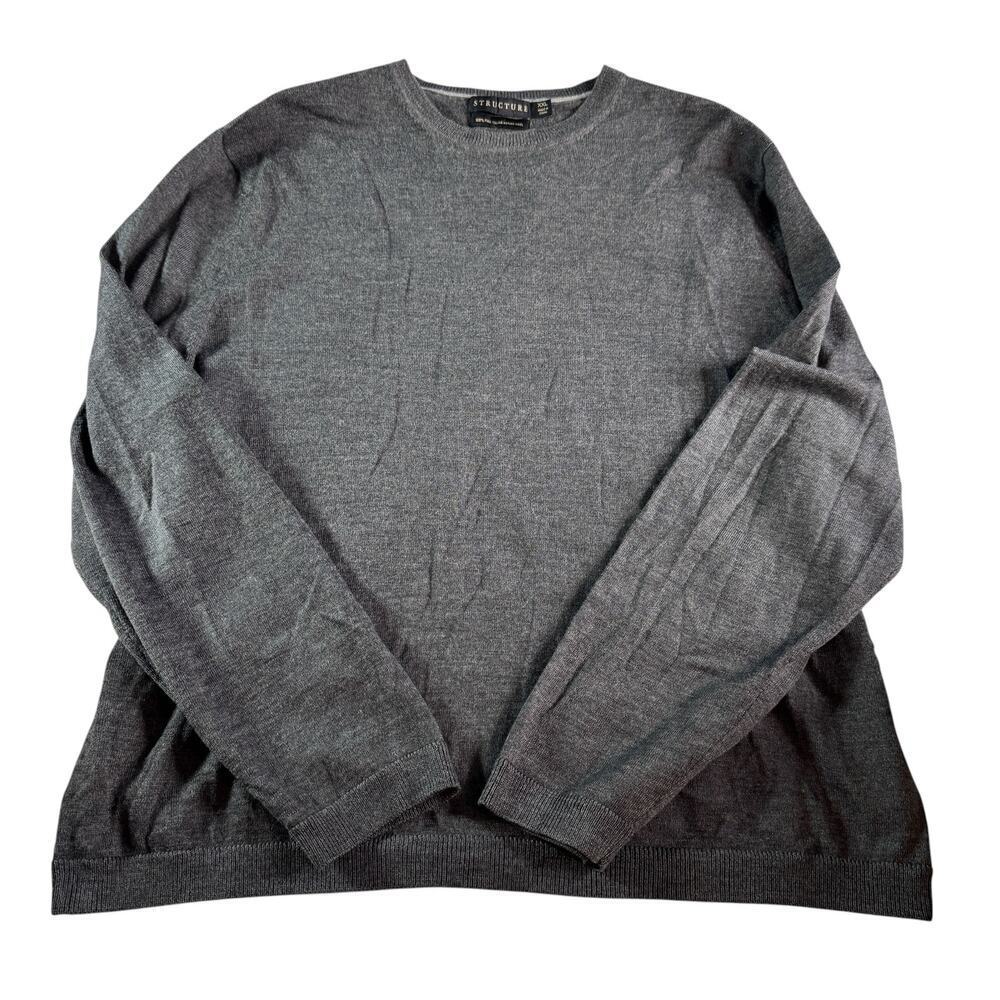 Structure Merino Wool Sweater Mens XXL Gray Lightweight Crewneck Pullover